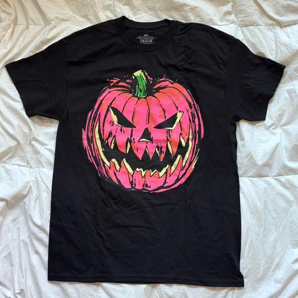 Jack o lantern black graphic tee sz m short sleeve cotton Halloween pumpkin fall - Picture 1 of 7